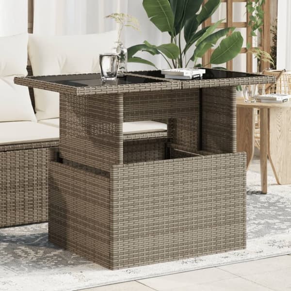 vidaXL havebord med glastop 100x55x73 cm polyrattan grå