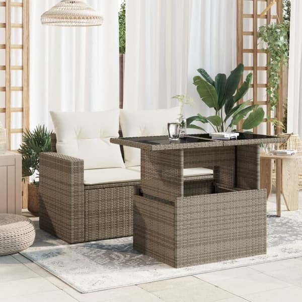 vidaXL havebord med glastop 100x55x73 cm polyrattan grå