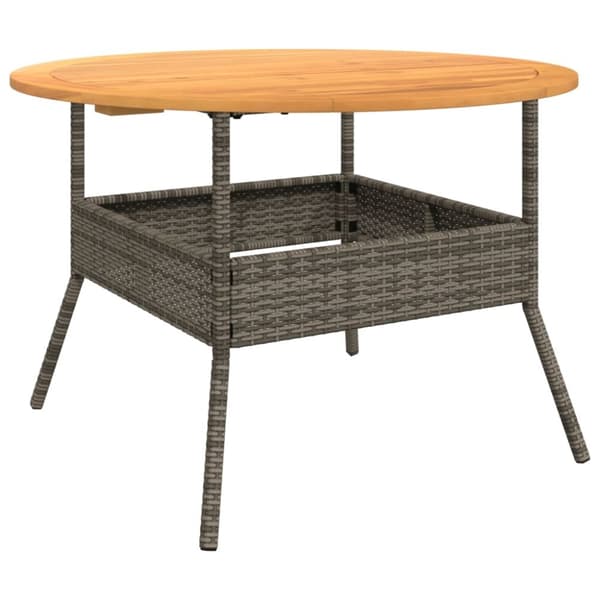 vidaXL Puutarhapöytä akasiapuu ja harmaa polyrottinki Ø110x71 cm