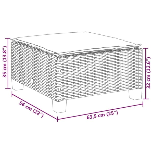 vidaXL Trädgårdspall med dyna svart 63,5x56x32 cm konstrotting