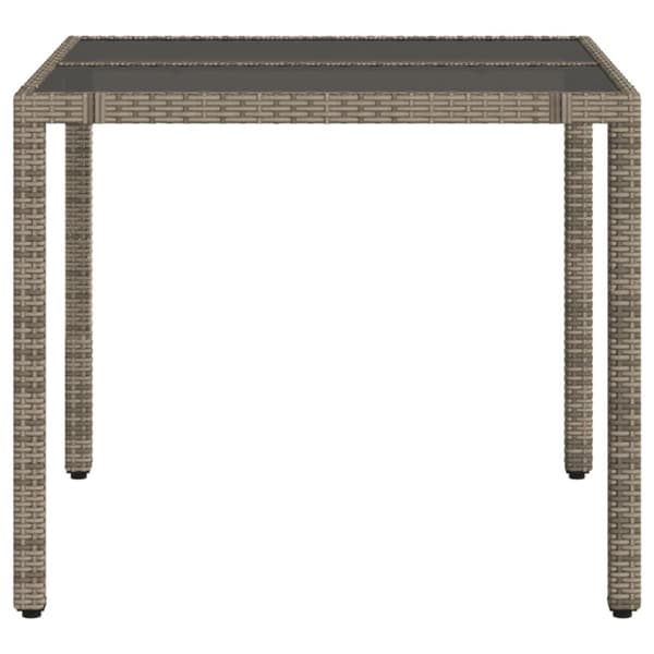 vidaXL havebord med glastop 90x90x75 cm polyrattan grå