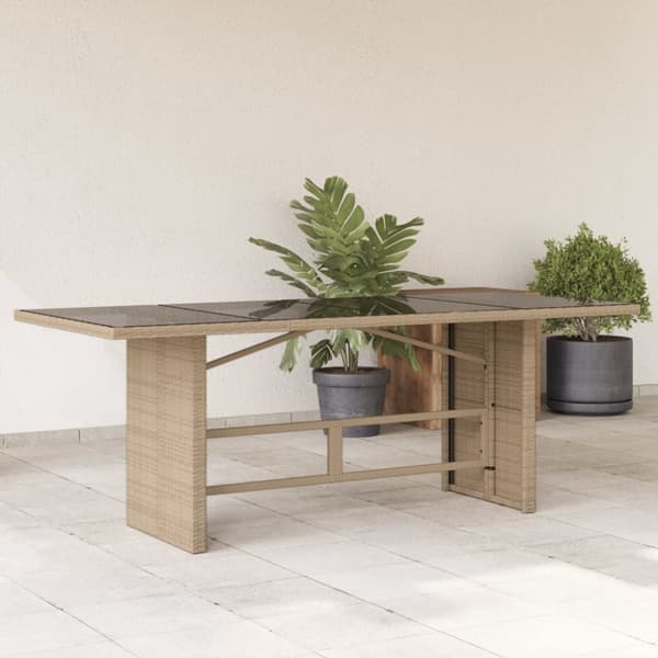 vidaXL havebord med glastop 190x80x75 cm polyrattan beige