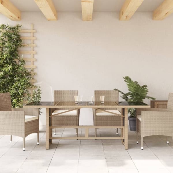 vidaXL havebord med glastop 190x80x75 cm polyrattan beige