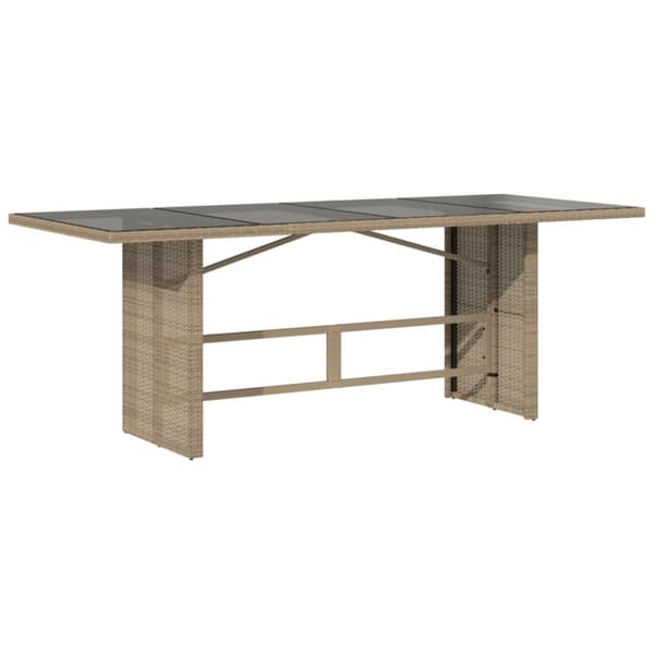 vidaXL havebord med glastop 190x80x75 cm polyrattan beige