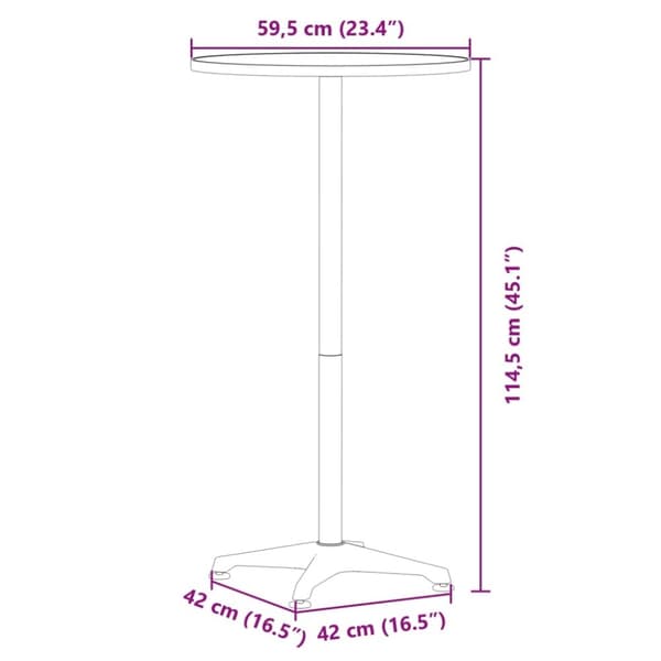 vidaXL Barbord för trädgården höjdjusterbar Ø59,5x70/114,5cm aluminium