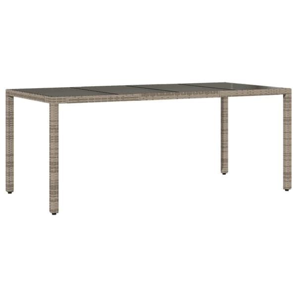 vidaXL havebord med glastop 190x90x75 cm polyrattan grå