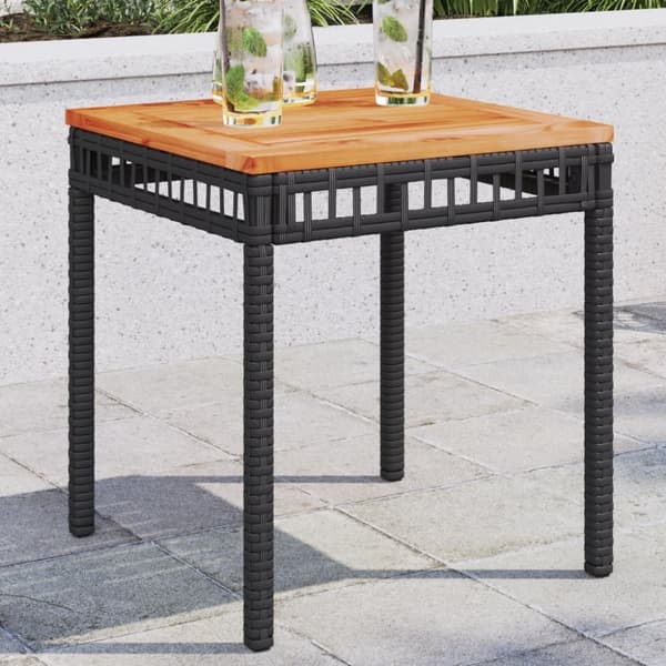 vidaXL havebord 38x38x42 cm polyrattan og akacietræ sort