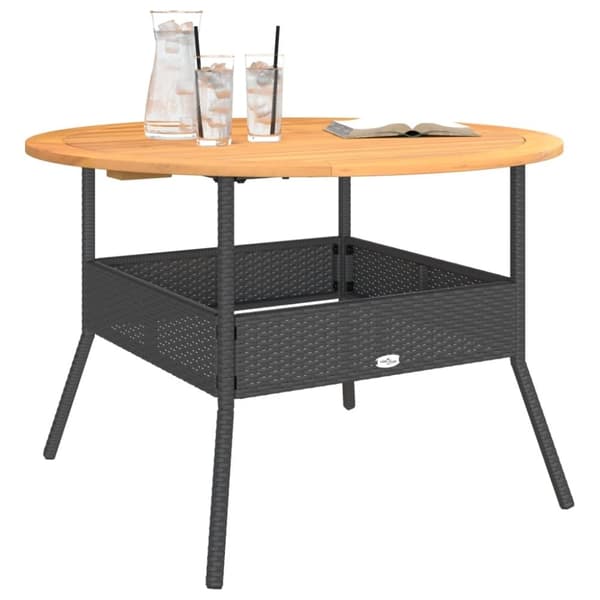 vidaXL havebord med akacietop Ø110x71 cm polyrattan sort