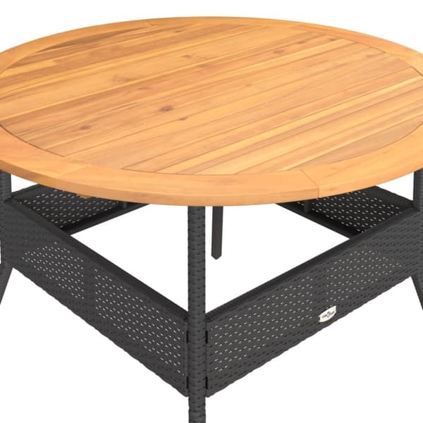 vidaXL havebord med akacietop Ø110x71 cm polyrattan sort