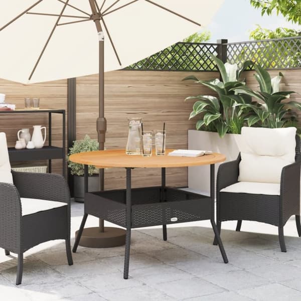 vidaXL havebord med akacietop Ø110x71 cm polyrattan sort