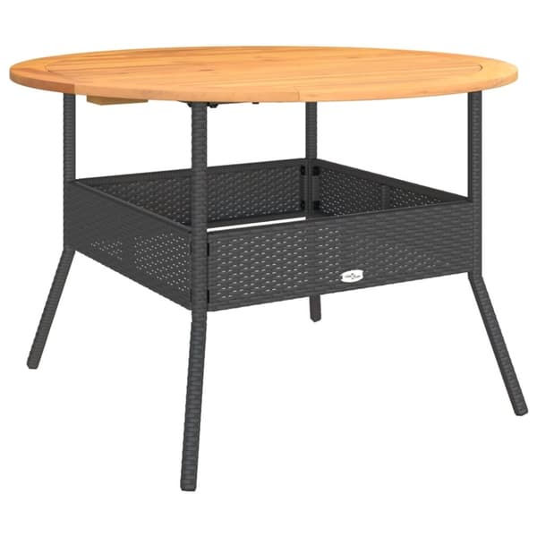 vidaXL havebord med akacietop Ø110x71 cm polyrattan sort