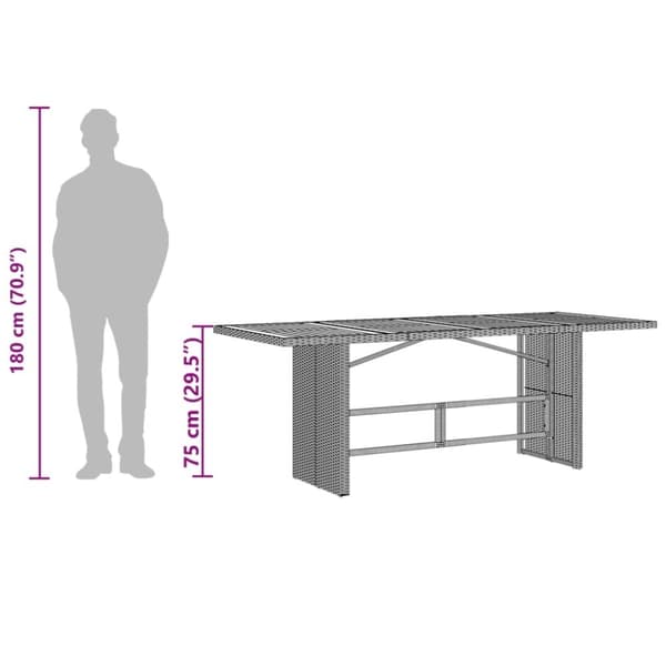 vidaXL Puutarhapöytä lasipöytälevy 190x80x75 cm musta polyrottinki