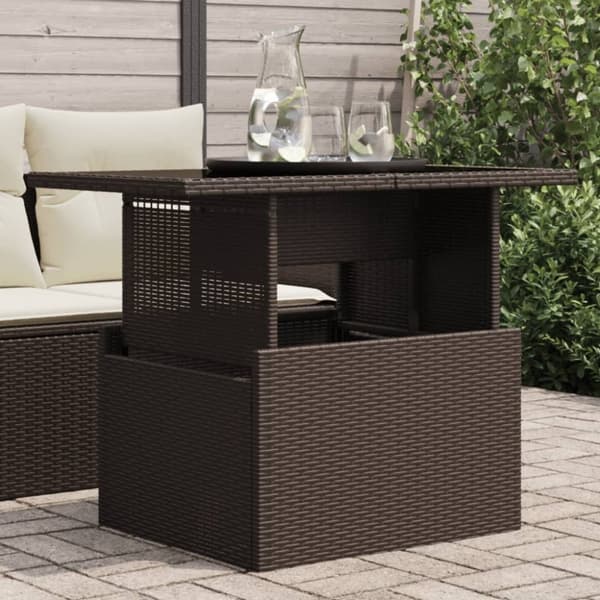 vidaXL Puutarhapöytä lasipöytälevy ruskea 100x55x73 cm polyrottinki