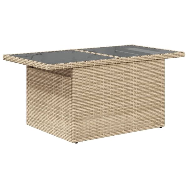 vidaXL havebord med glastop 100x55x73 cm polyrattan beige