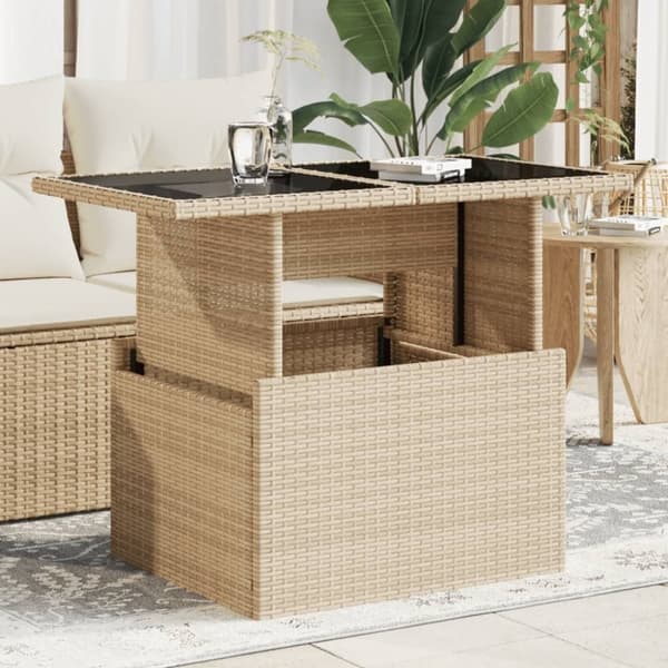 vidaXL havebord med glastop 100x55x73 cm polyrattan beige
