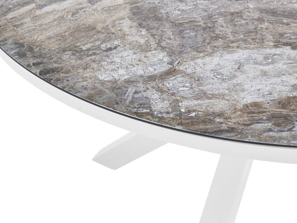 Hagebord Hvit Grå Aluminium Glass ø 120 cm 4 personer Spisebord Utendørs Moderne
