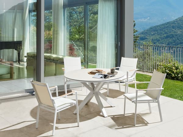 Hagebord Svart Grå Aluminium Glass ø 120 cm 4 personer Spisebord Utendørs Moderne