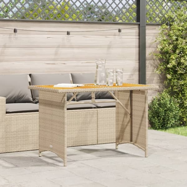 vidaXL havebord med træplade 110x68x70 cm polyrattan beige