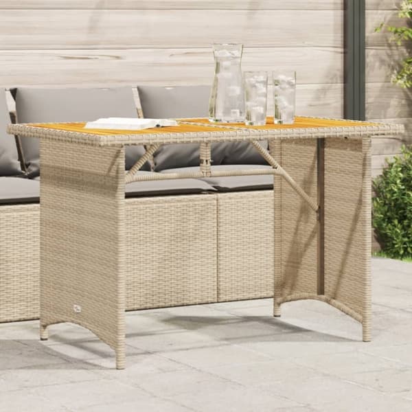 vidaXL havebord med træplade 110x68x70 cm polyrattan beige