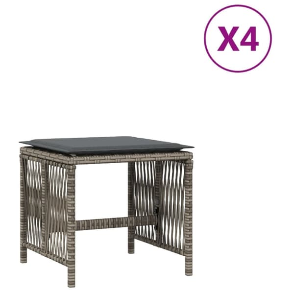 vidaXL Trädgårdspallar med dynor 4 st grå 41x41x36 cm konstrotting