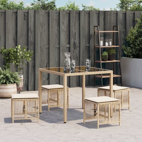 vidaXL Trädgårdspallar med dynor 4 st beige 41x41x36 cm konstrotting