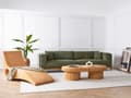 Miniatyrbillede 4 af 8: Havebord i lyst træ rattan 150 x 70 cm til terrasse balkon modern stil udendørs brug