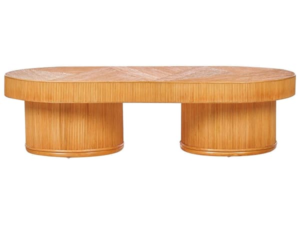Havebord i lyst træ rattan 150 x 70 cm til terrasse balkon modern stil udendørs brug
