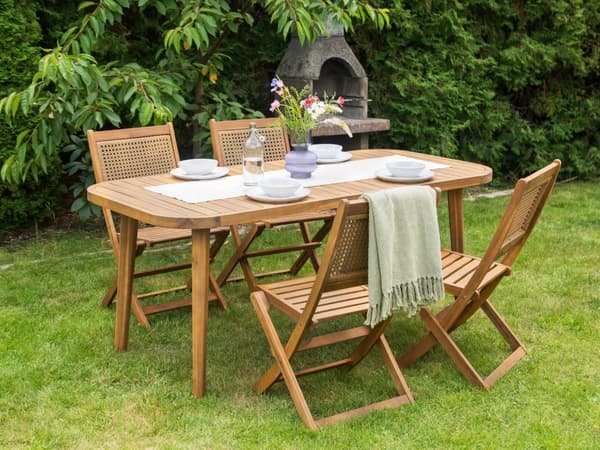 Havebord Akacietræ Certificeret 180 x 90 cm 6 Personers Udendørs Spisebord Bordplade med Lameller Indretning Design Terrasse Tilbehør