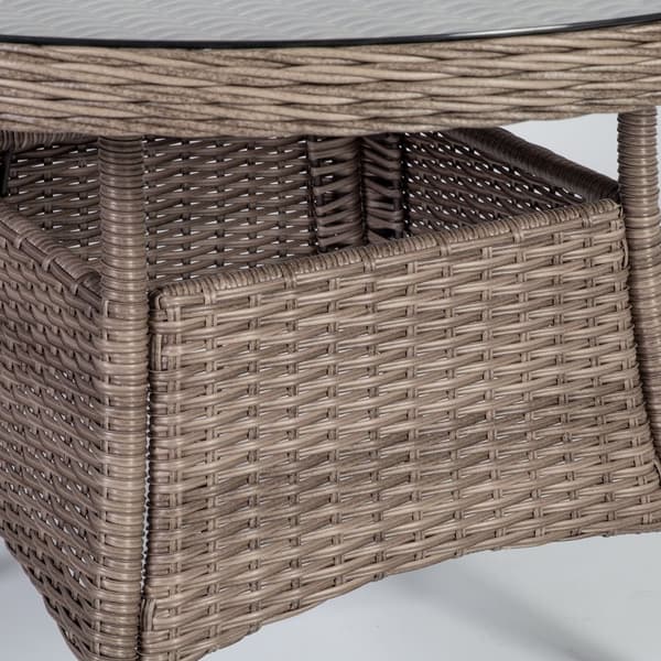 Puutarhapöytä TOSCANA pyöreä 110cm, alurunko polyrottingilla, pöytälevy lasia, harmaa/beige