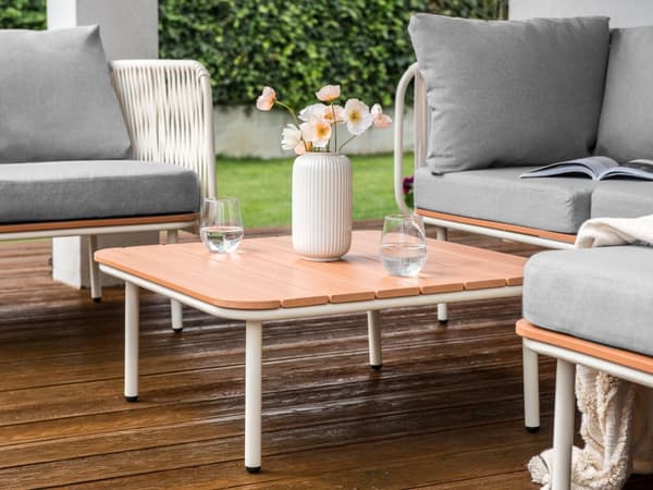 Hagebord Lyst Syntetisk Tre 74 x 74 cm Bordplate med Lameller Metallramme