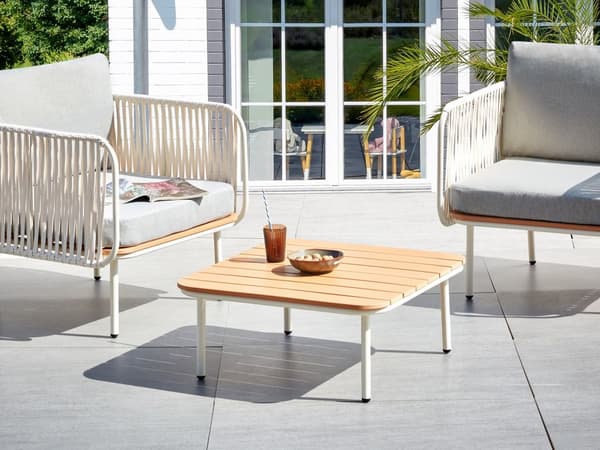 Hagebord Lyst Syntetisk Tre 74 x 74 cm Bordplate med Lameller Metallramme