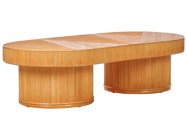 Sohvapöytä vaalea rottinki puu 150 x 70 x 40 cm ovaali käsintehty säänkestävä moderni tyyli