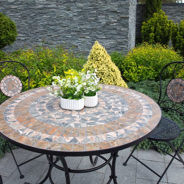 Pöytä MOSAIC pyöreä 90cm, metallirunko, mosaiikkilevy, musta