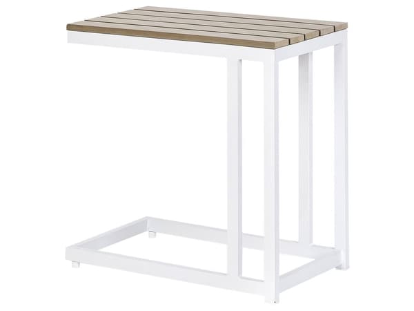 Utendørs sidebord Lyst tre Hvit 60 x 35 cm Bordplate i syntetisk tre Ramme i aluminium Moderne design Hagebord Hagemøbler