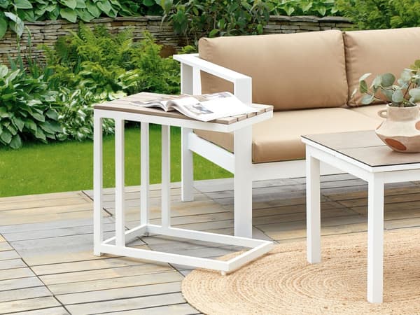 Utendørs sidebord Lyst tre Hvit 60 x 35 cm Bordplate i syntetisk tre Ramme i aluminium Moderne design Hagebord Hagemøbler
