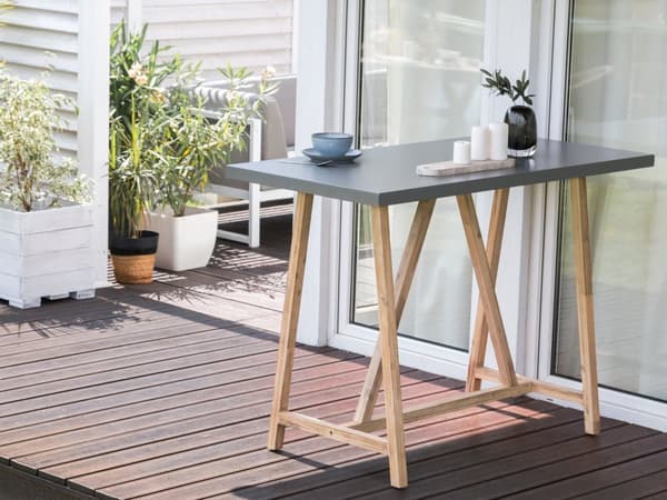 Hagebord Grå Lyst tre 140 x 70 cm Bordplate i sement Ben i akasietre Klassisk design Spisebord Hagemøbler
