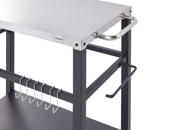 Udendørs rullebord Sort stål 2 hjul Bordplade i rustfrit stål Barkroge Hylde Moderne design Serveringsvogn Havemøbler