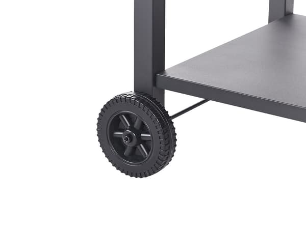 Udendørs rullebord Sort stål 2 hjul Bordplade i rustfrit stål Barkroge Hylde Moderne design Serveringsvogn Havemøbler