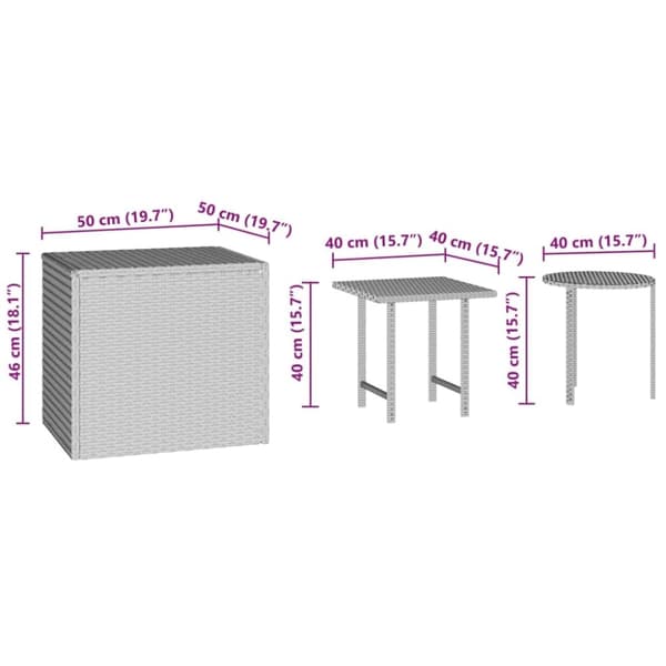 vidaXL sideborde 3 stk. til haven polyrattan brun