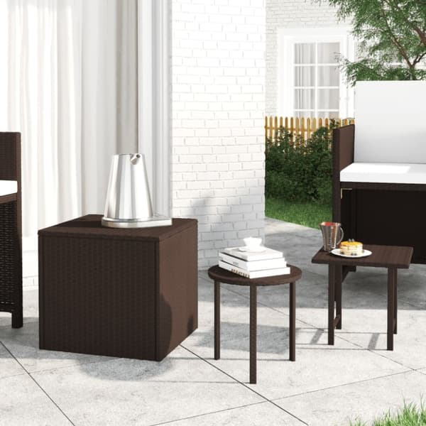 vidaXL sideborde 3 stk. til haven polyrattan brun