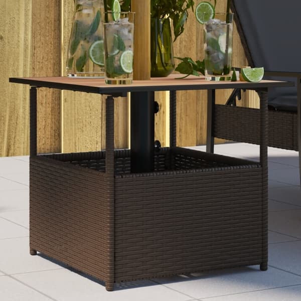 vidaXL havebord med parasolhul 55x55x46,5 cm polyrattan brun