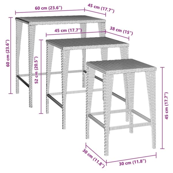vidaXL Stablebord for hage 3 stk svart polyrotting