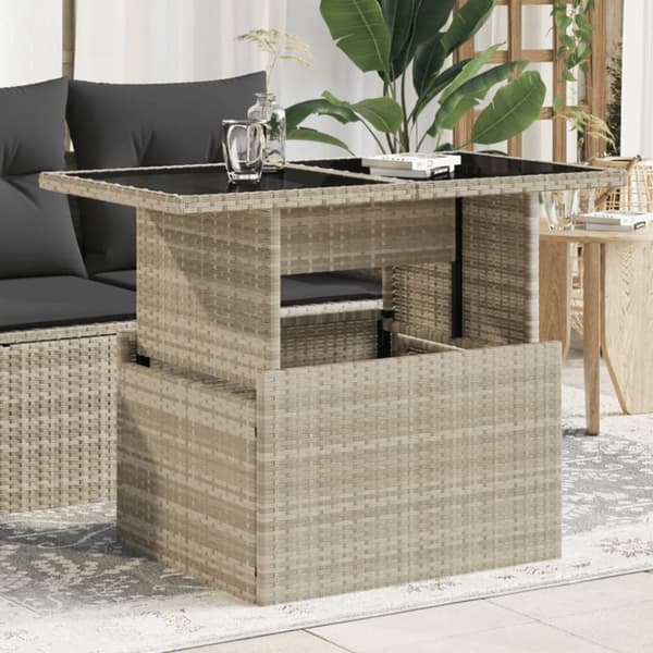 vidaXL havebord med glastop 100x55x73 cm polyrattan lysegrå