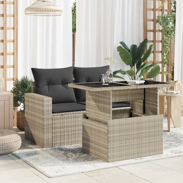 vidaXL Trädgårdsbord med glasskiva ljusgrå 100x55x73 cm konstrotting