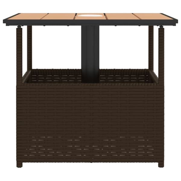 vidaXL Trädgårdsbord med parasollhål brun 55x55x46,5 cm konstrotting