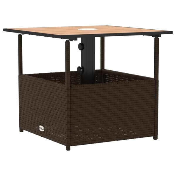 vidaXL Trädgårdsbord med parasollhål brun 55x55x46,5 cm konstrotting