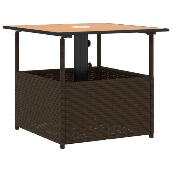 vidaXL Trädgårdsbord med parasollhål brun 55x55x46,5 cm konstrotting
