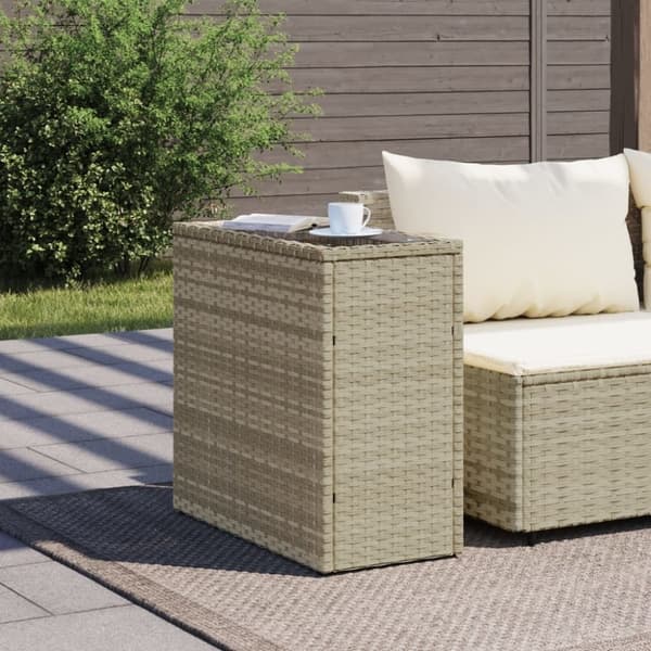 vidaXL havesidebord med glastop 58x27,5x55 cm polyrattan lysegrå