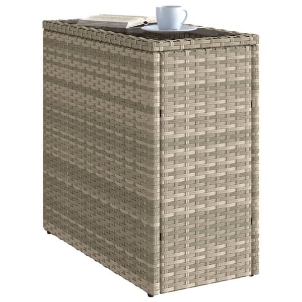 vidaXL havesidebord med glastop 58x27,5x55 cm polyrattan lysegrå