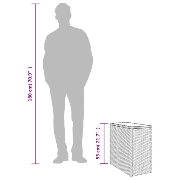 vidaXL havesidebord med glastop 58x27,5x55 cm polyrattan lysegrå